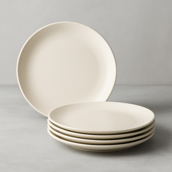 Ceramic Dinner Plate Set (6 Pieces – Ivory White)